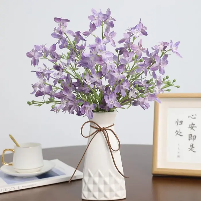 Lot de 10 fleurs artificielles en soie Delphinium pour la décoration intérieure