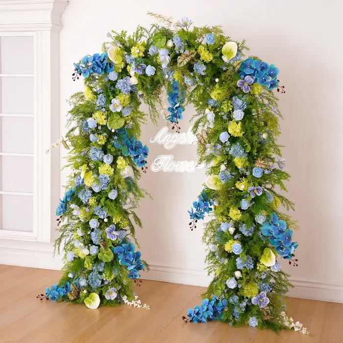Angela fleur A9016 Mori orchidée bleue Arrangement Floral cadre d'arc de mariage décoration imitation soie Anthuriums rangées de fleurs