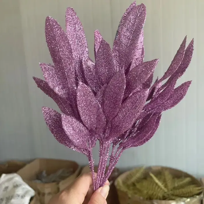 Nouvelles feuilles artificielles à paillettes, 10 pièces, fausses feuilles de plantes à 6 feuilles, 