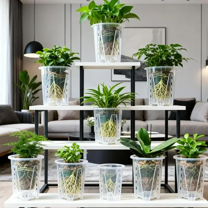 Pot de fleurs transparent respirant en plastique pour contrôle des racines