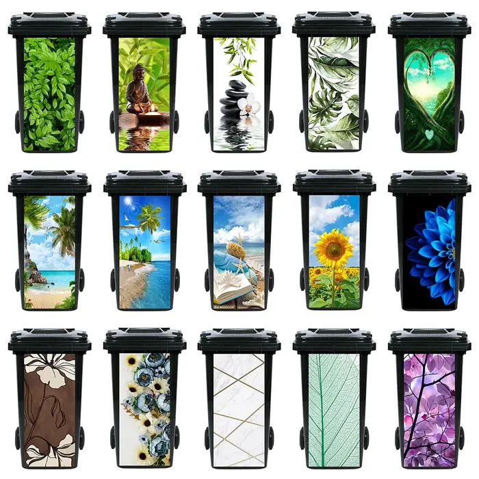 Autocollant de poubelle de fleurs de plantes vertes