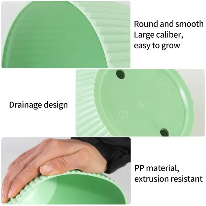 Pots de fleurs ronds en plastique avec plateau
