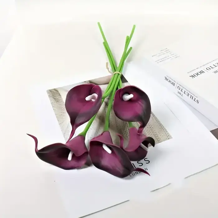 Bouquet de lys Calla artificiel – Fausses fleurs violettes réalistes pour mariages