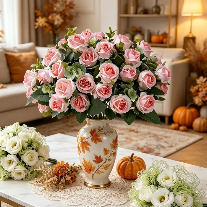 Fleurs artificielles, roses en soie