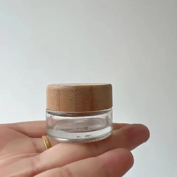 Bocaux à Crème en Verre avec Couvercle en Bambou, Conteneur Cosmétique, 5-100g, pour Maquillage, Voy
