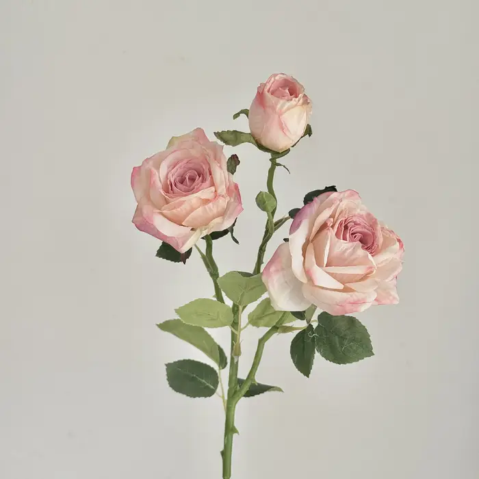 Bouquet de roses Vintage à bord brûlé, 22 pouces, 3 têtes, fleurs artificielles, Style peinture à l'