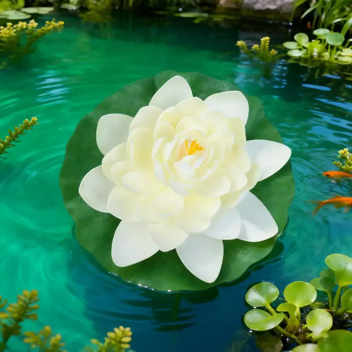 Grandes fleurs de lotus artificielles flottantes pour étangs - Décorations réalistes de nénuphars de 28 cm en blanc, rose, bleu, jaune