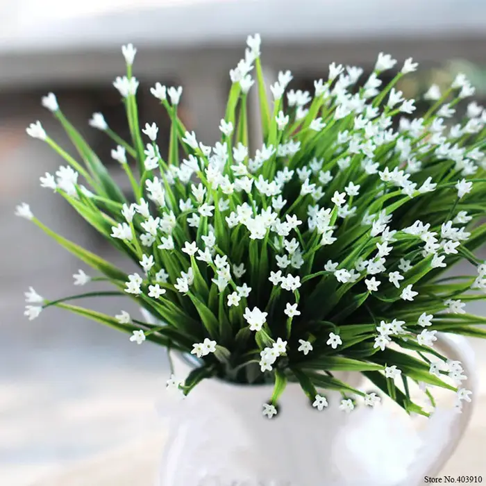 Fleurs Artificielles Vertes en Plastique à 7 Fourches