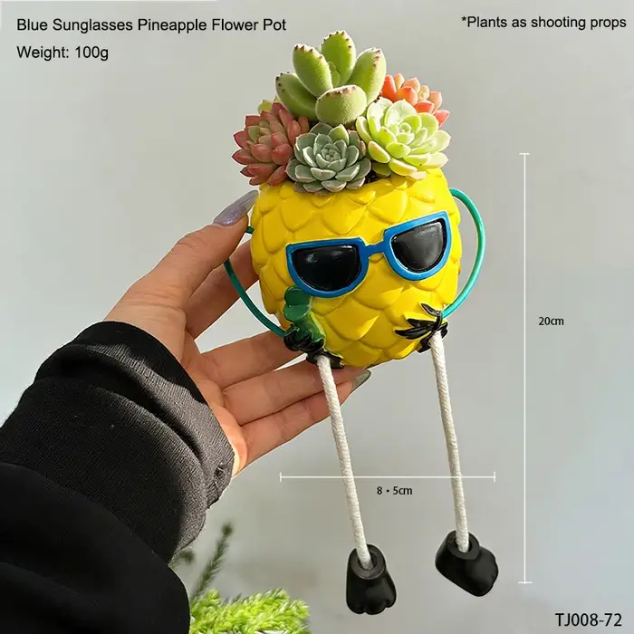 Pot de fleurs créatif en forme de lunettes de soleil et d'ananas, pour plantes vertes, vase, décorat