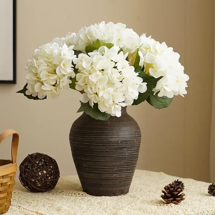 Vert Aloes 3 pièces décoration de bureau soie fausses fleurs hortensies artificielles Simulation fleur blanc 2 feuilles branche d'hortensia