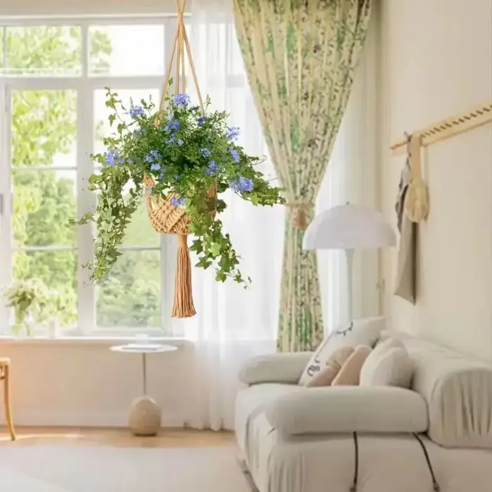 Porte-plante bohème avec pochette en filet