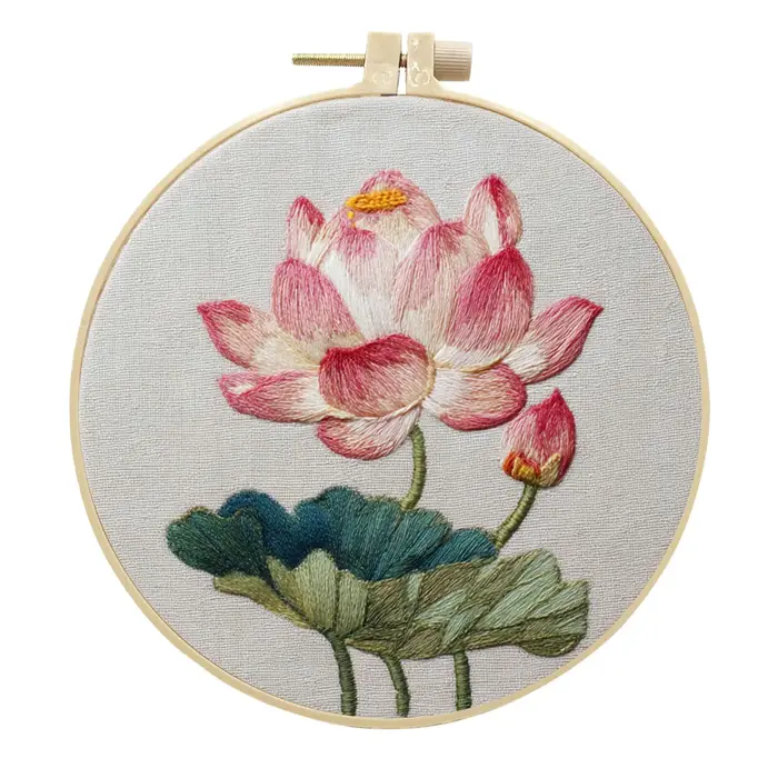 Kits de broderie DIY sur toile imprimée avec motif de fleur de lotus