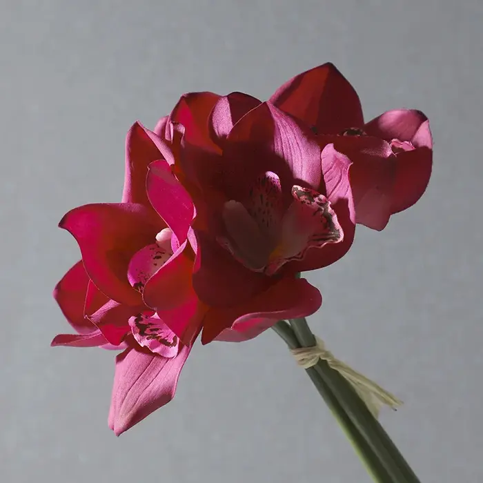 Bouquet de fleurs artificielles en soie Cymbidium 4 têtes sensation d'hydratation orchidée papillon décor de mariage de