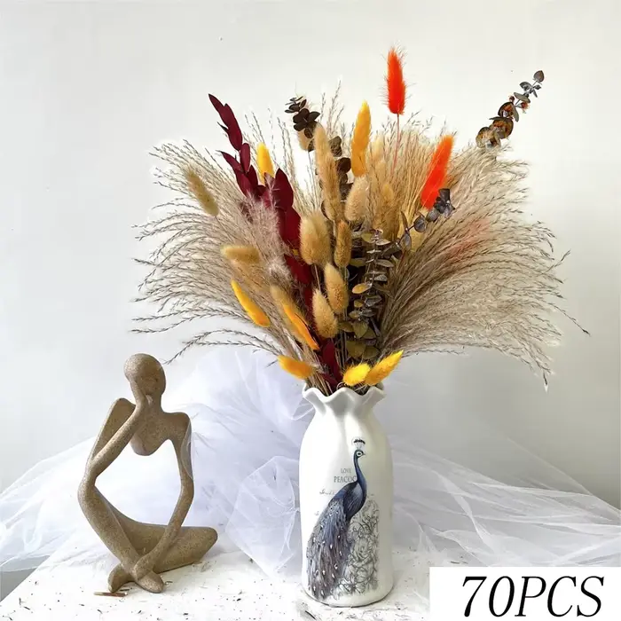 Bouquet de fleurs séchées Orange, 60 pièces, décoration d'automne pour la maison, bouquet naturel de