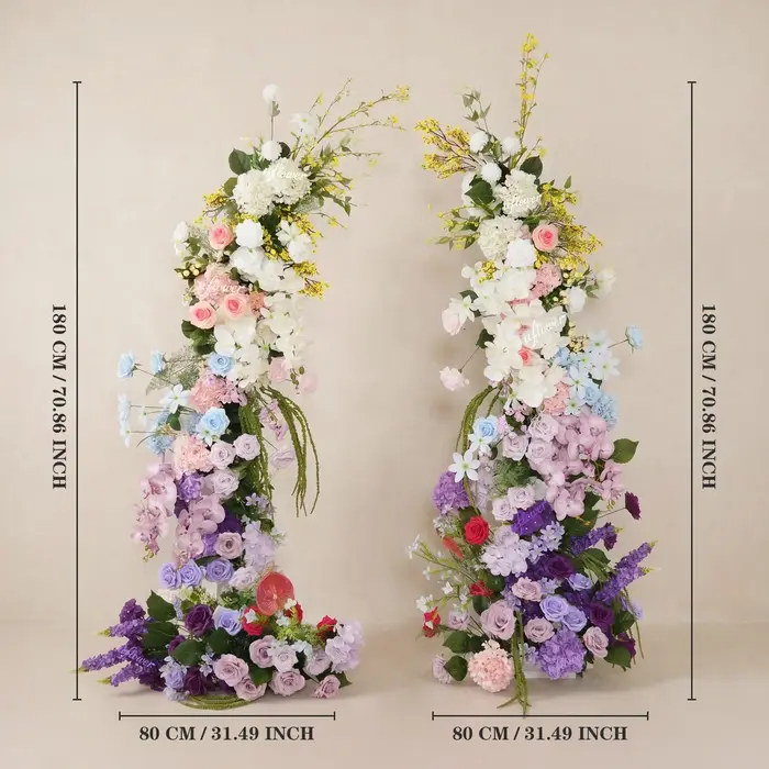 Arche de fleurs artificielles Uflower rose et violette pour mariage, rangée florale pour décoration