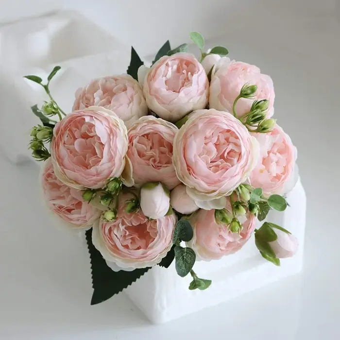 Fleurs artificielles Soie Pivoine Bouquet Festival Décorations Vase Maison Chambre Jardin Salon Mariage Mariée Arch Faux Plantes Prop