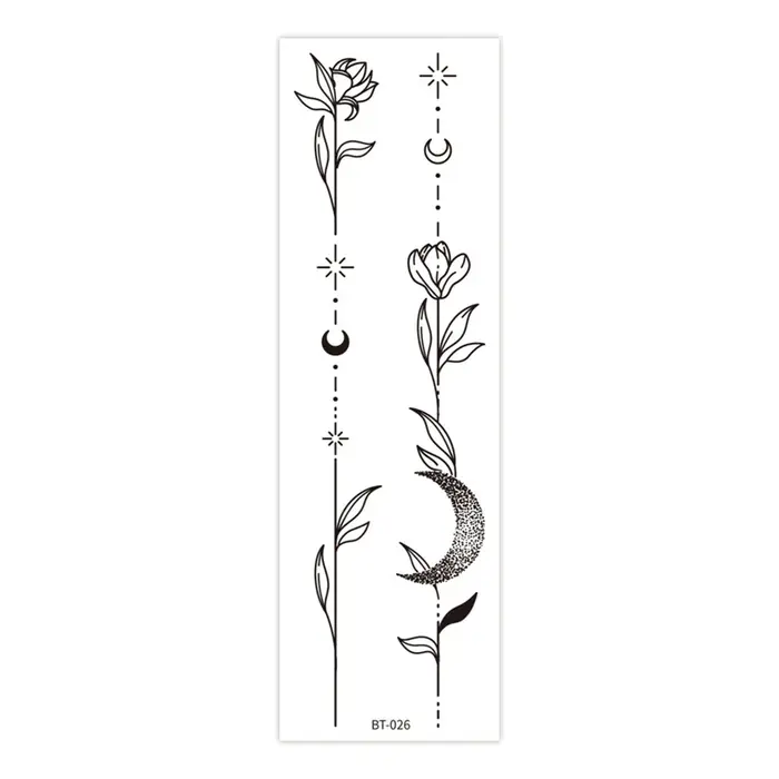 1 autocollant de tatouage temporaire noir motif fleur, plantes et fleurs, pour femmes, art corporel,