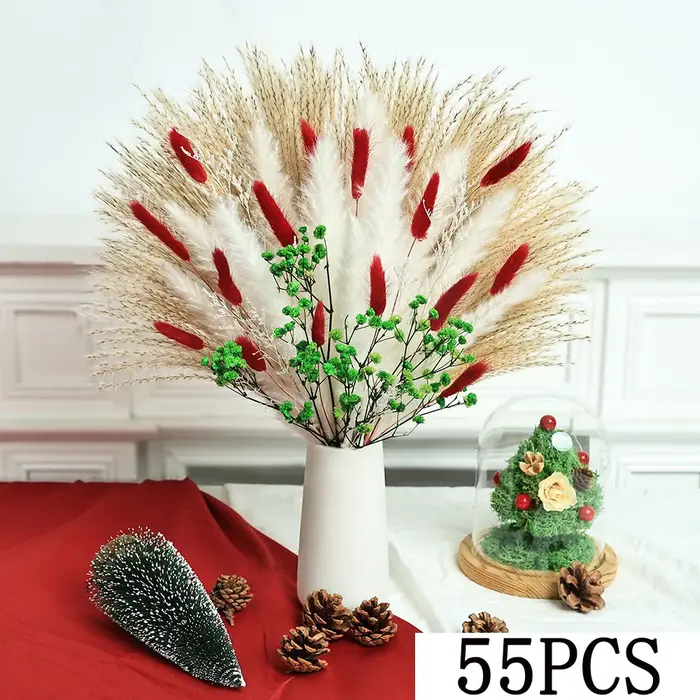 Bouquet de fleurs séchées, 55 pièces, décorations de noël, herbe de Pampa moelleuse naturelle d'inté