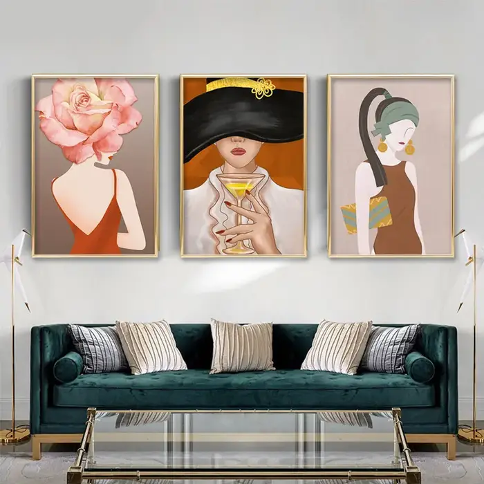 Peinture sur toile de femme de fleurs de mode