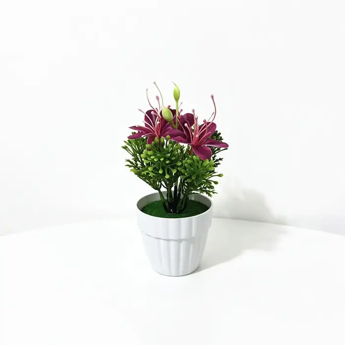 Plante artificielle 3-Bloom pour fleurs de cerisier dans un pot ondulé pour décoration intérieure