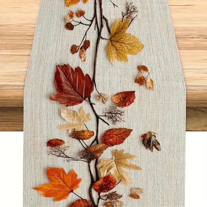 1 chemin de table sur le thème des feuilles tombantes d'automne, conception de collage de feuilles s