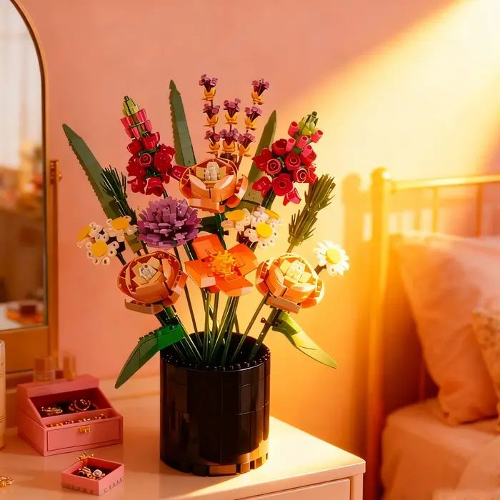 Bouquet de roses éternelles en blocs de construction, modèle de plante, décorations de bureau créatives, cadeaux romantiques pour adultes, jouets DIY pour amoureux