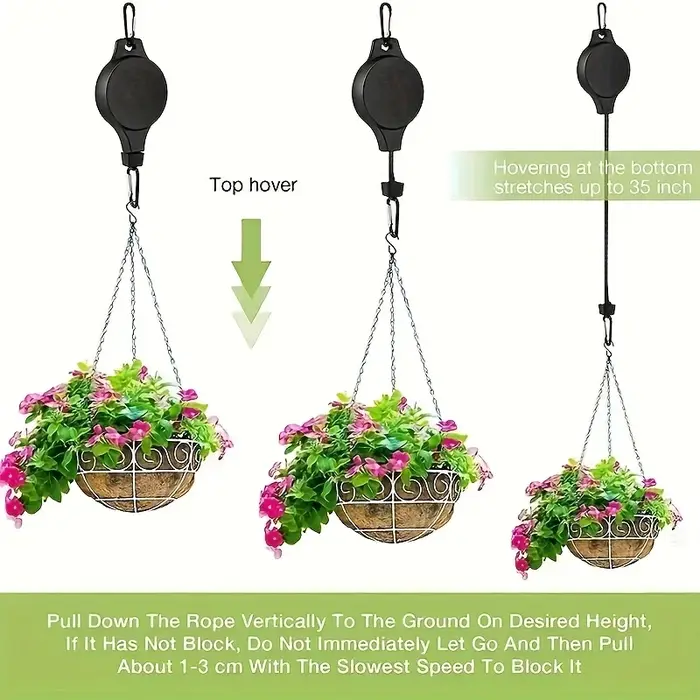 Crochet de poulie rétractable réglable pour plantes d'intérieur et d'extérieur