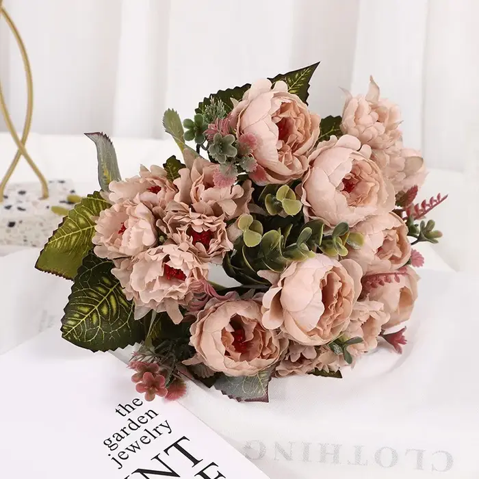 Bundle de fleurs artificielles de simulation de pivoine Ronghua