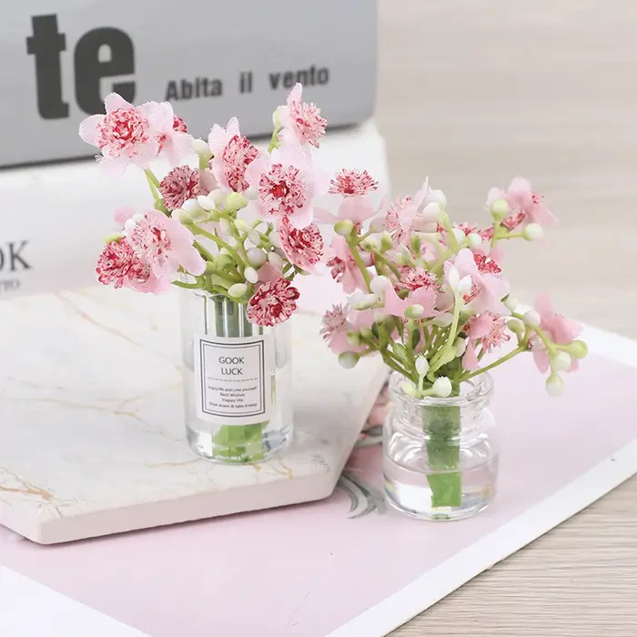 Ensemble de Vase à fleurs rose jasmin Miniature pour maison de poupée 1:12