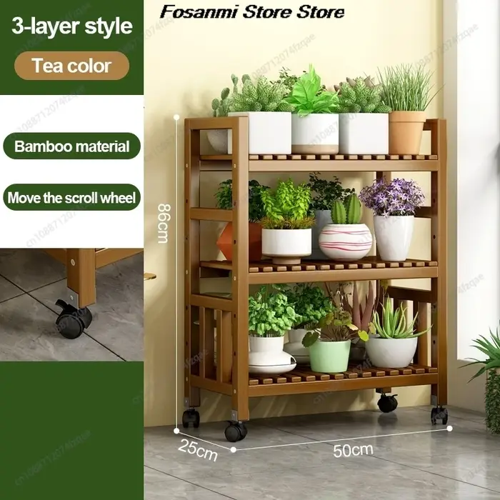 Présentoir vertical pour plantes en bambou, support mobile pour pots de fleurs de jardin, support de
