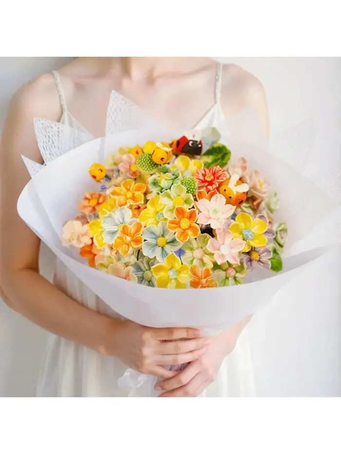6 Fleurs en Céramique Faite à la Main
