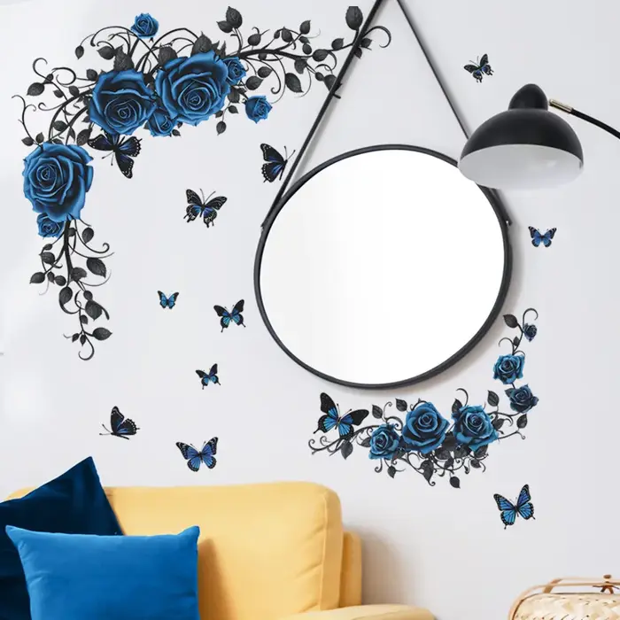 Autocollant mural papillon rose bleu