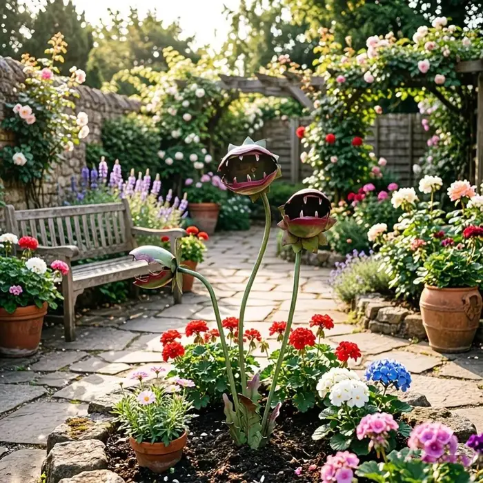 Décoration de jardin créative en forme de fleur carnivore peinte