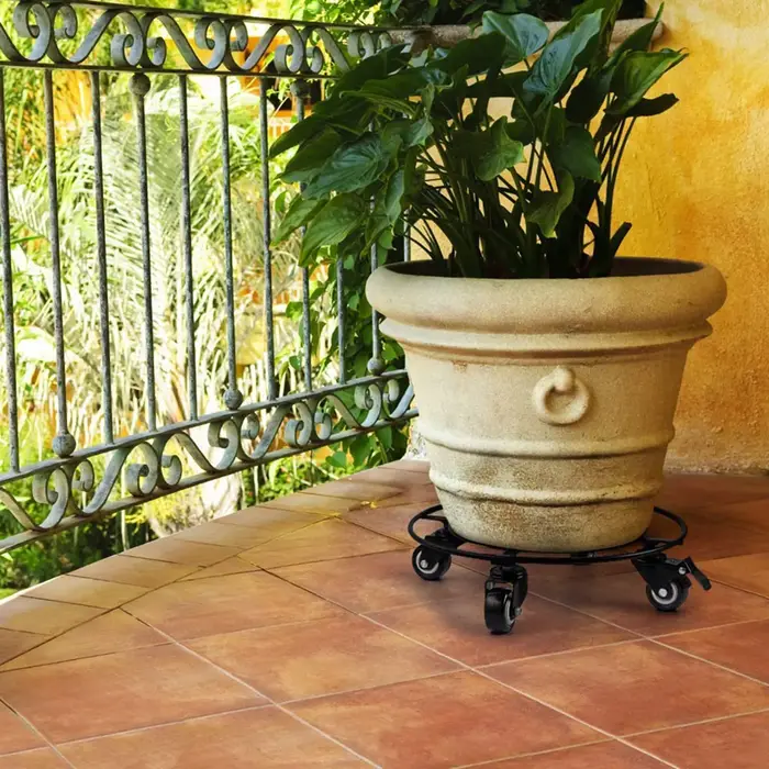 Support pour plantes en fer forgé robuste avec roulettes