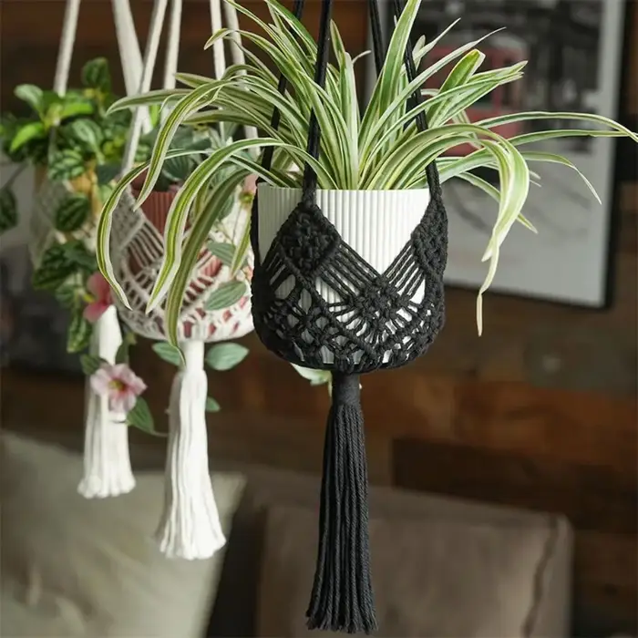 Porte-plante bohème avec pochette en filet