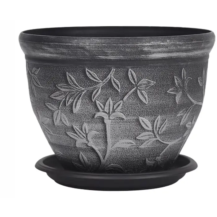 Pot de fleurs en résine de style européen avec trous de drainage et plateau pour balcon intérieur
