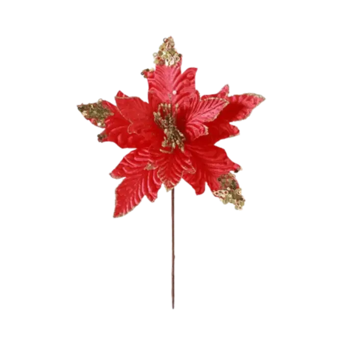 25 cm noël Poinsettia paillettes fleur grand flocage artificiel
