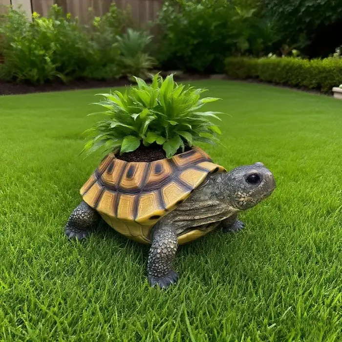 Jardinière succulente tortue réaliste avec trou de drainage. Résine durable