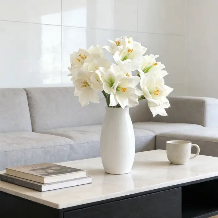 Clivia Amaryllis artificielle à tige unique de 22 pouces pour la décoration florale de la maison, des mariages, de la Saint-Valentin, l'arrangement et l'accentuation