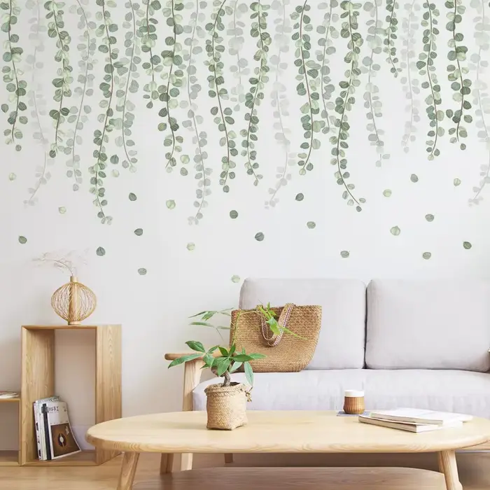 Autocollant mural nordique vignes vertes Nature pour salon chambre maison fleur fond décoration murale auto-adhésif