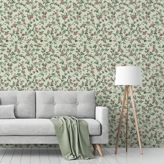 Papier peint à fleurs vertes