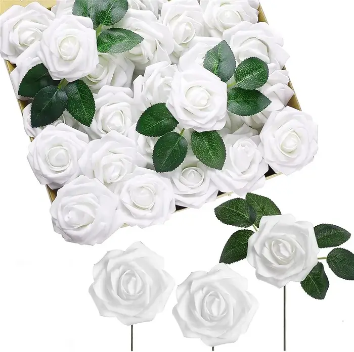 50/5x Têtes de roses artificielles en mousse