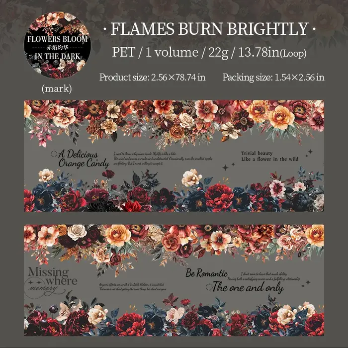 Bande de fleurs floraison dans la nuit sombre, 65mm x 2m, matériel décoratif pour Scrapbook, papeter