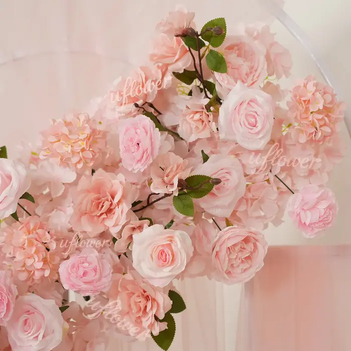 2026 Uflower Rangée de fleurs artificielles roses personnalisées de luxe pour centre de table