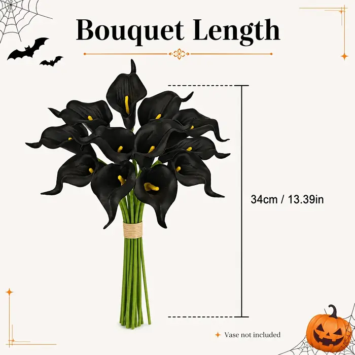 Bouquet de 10 tiges de Zantedeschia artificielles en noir minuit, style gothique sombre, faux lys calla pour Halloween