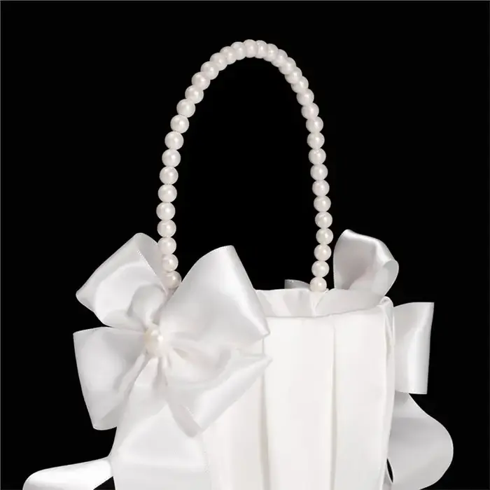 Panier à fleurs pour demoiselles d'honneur BSEVB avec nœud en satin et poignée en perles