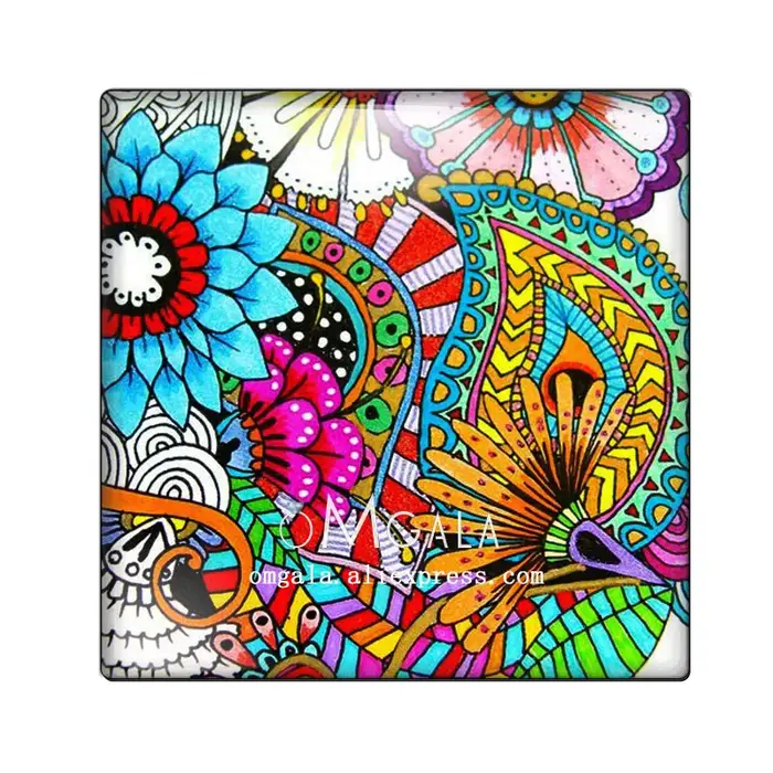 Art coloré peinture à l'huile fleurs carré 10 pièces mélangées 12mm/20mm/25mm/30mm photo verre caboc