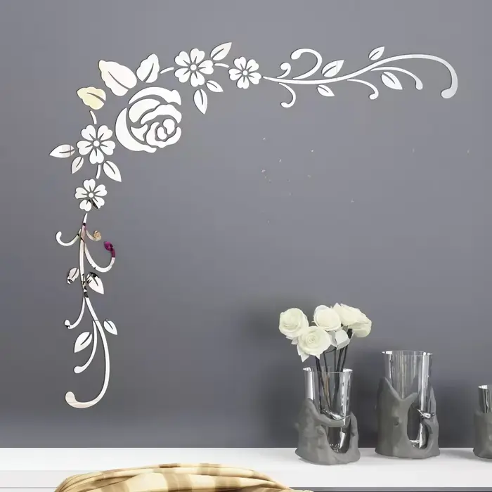 Autocollants muraux miroir en rotin à fleurs monochromes, 1 pièce, décor Mural artistique de haute q