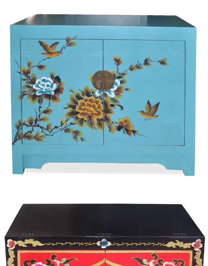 Pot de table peint avec image de fleur et d'oiseau