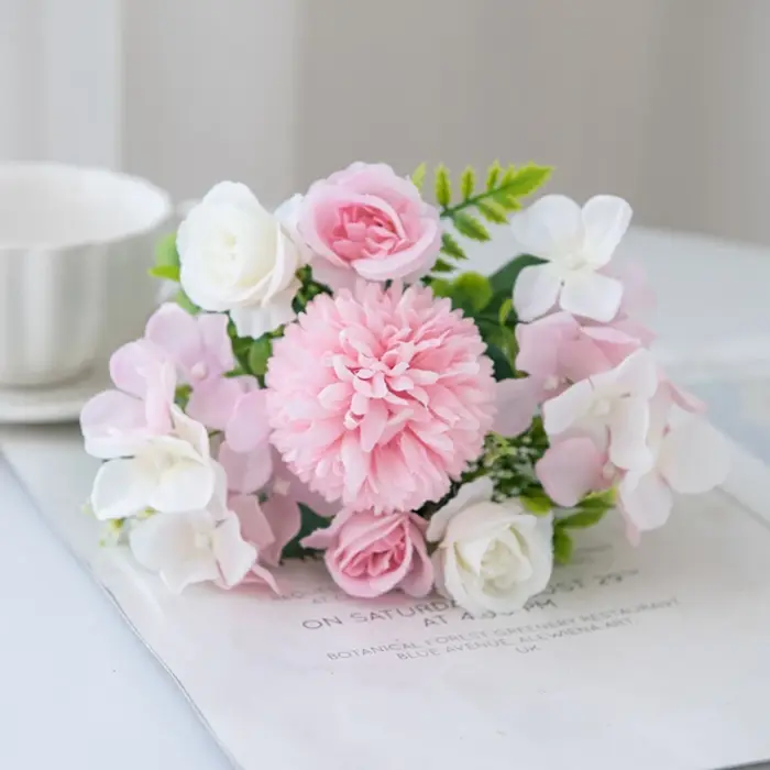 Fleur artificielle Soie Rose Chrysanthème Mariée Bouquet De Mariage En Plein Air Jardin Maison Vase Décor De Table Couronne BRICOLAGE Cadeau Accessoire